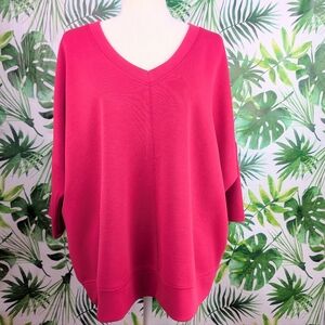 Cable & Gauge Studio Hot Pink V-Neck Top (Size: 1X) 10.6oz